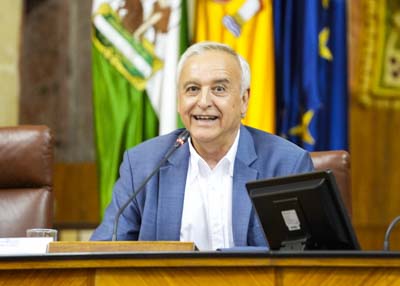Pedro Puig, presidente de Aldeas Infantiles SOS, pronuncia unas palabras durante el pleno 