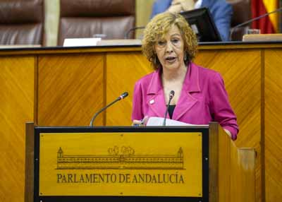 Gracia Escudero, jefa de prensa de Aldeas Infantiles SOS, toma la palabra en el atril 