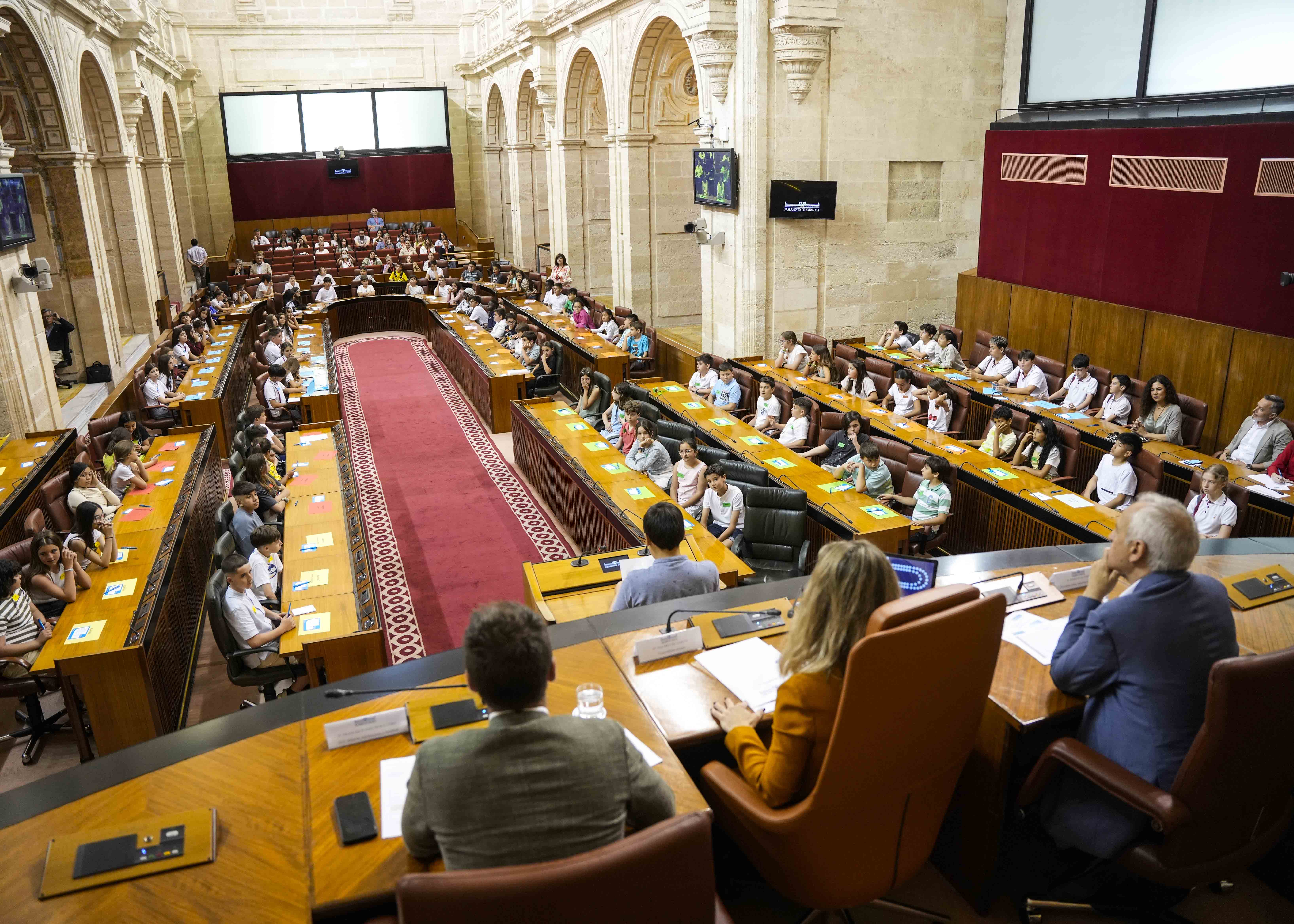 Vista general de los pequeños parlamentarios desde la Mesa y la presidencia del Parlamento 