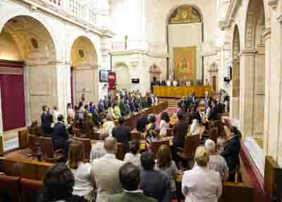 Imagen general del saln de plenos durante el minuto de silencio por las vctimas de violencia de gnero 