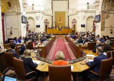 Vista general del plenario durante la comparecencia del presidente de la Junta de Andaluca, Juan Manuel Moreno  