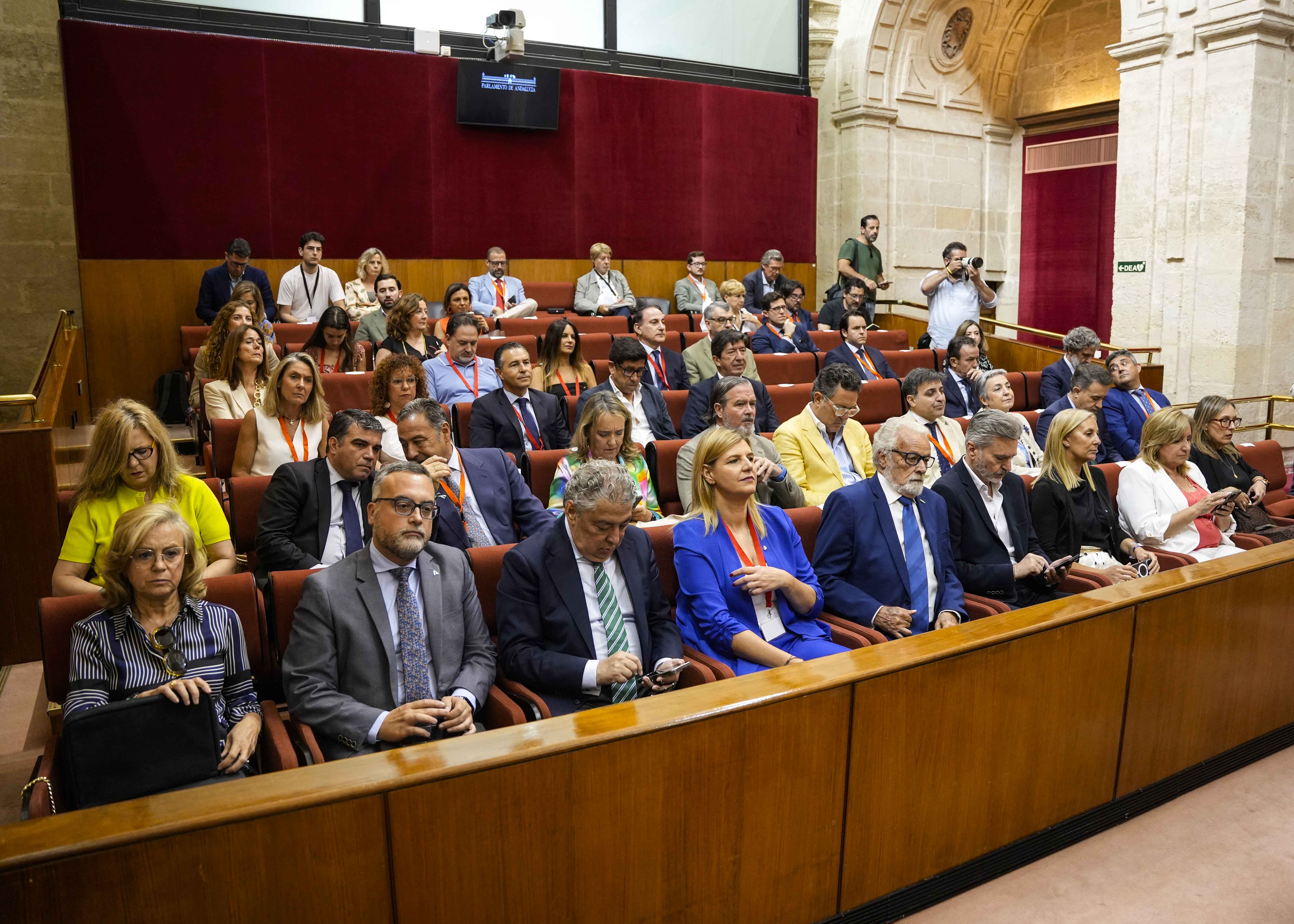 La tribuna de pblico y autoridades sigue el discurso del presidente de la Junta de Andaluca  