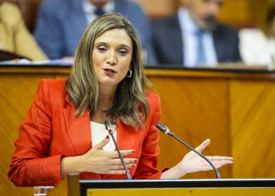 La portavoz del G.P. Socialista, Mara Mrquez, durante su intervencin en el debate sobre la situacin poltica de la Comunidad  