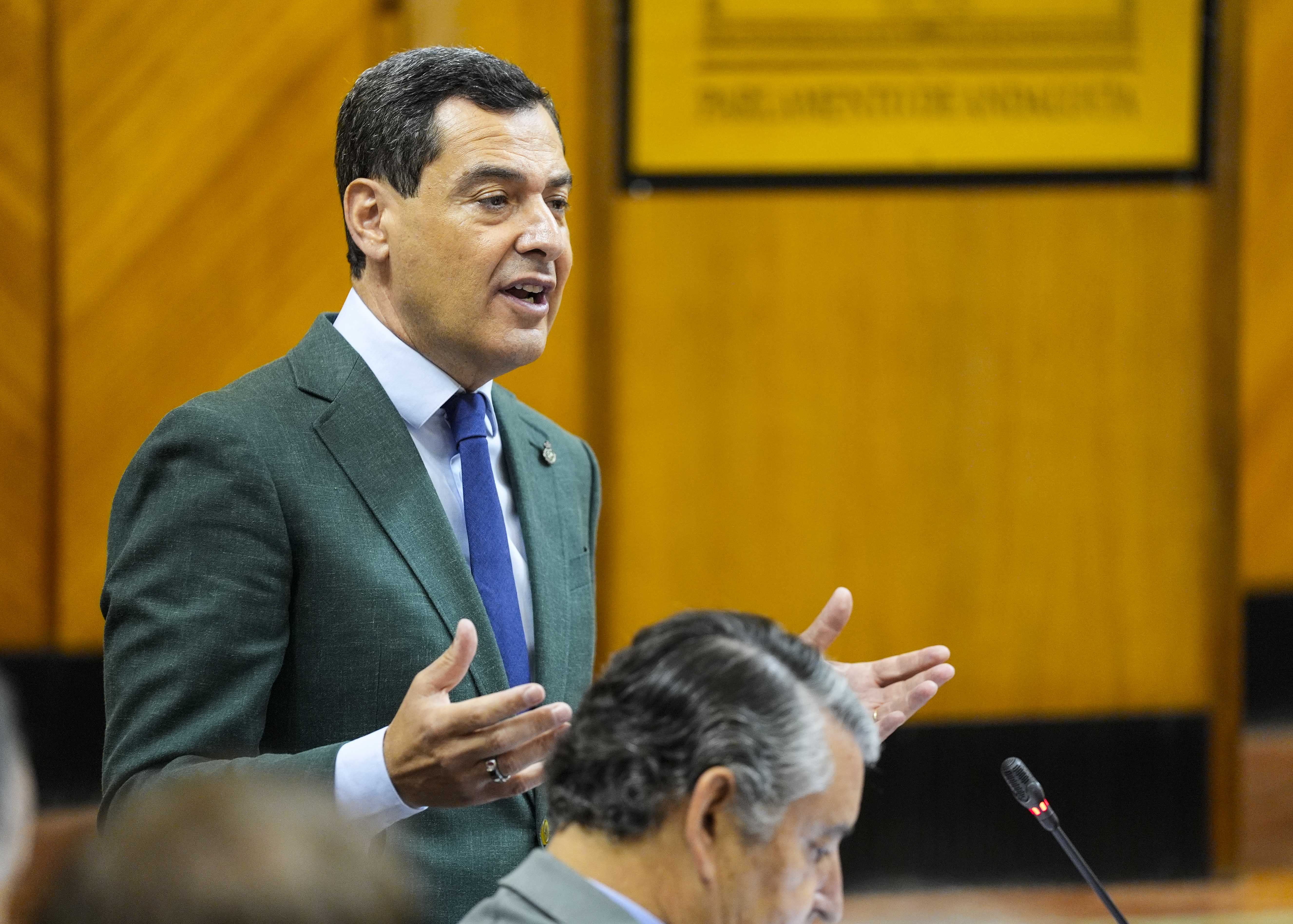 El presidente de la Junta de Andaluca, Juan Manuel Moreno, en un momento de su intervencin 