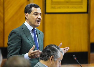 El presidente de la Junta de Andaluca, Juan Manuel Moreno, en un momento de su intervencin 