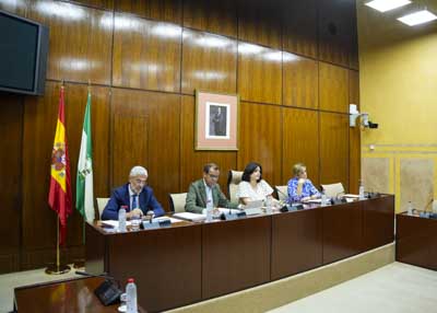 La Mesa de la Comisin de Control de la RTVA con el director general de la RTVA Juan de Dios Mellado
