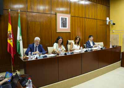   La Mesa de la Comisin de Inclusin Social, Juventud, Familias e Igualdad al inicio de las comparecencias de la consejera Loles Lpez