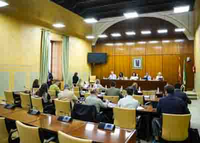 La Comisin de Turismo y Andaluca Exterior durante la presentacin por consejera de la Cmara de Cuentas de Andaluca, Sandra Garrido, del Informe de fiscalizacin de las subvenciones concedidas a establecimientos hoteleros afectados por el COVID, ejercicios 2021, 2022 y 2023 