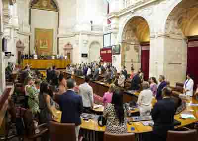 El Pleno del Parlamento de Andaluca guarda un minuto de silencio por las vctimas de violencia de gnero y violencia vicaria asesinadas en Espaa al inicio de la sesin 