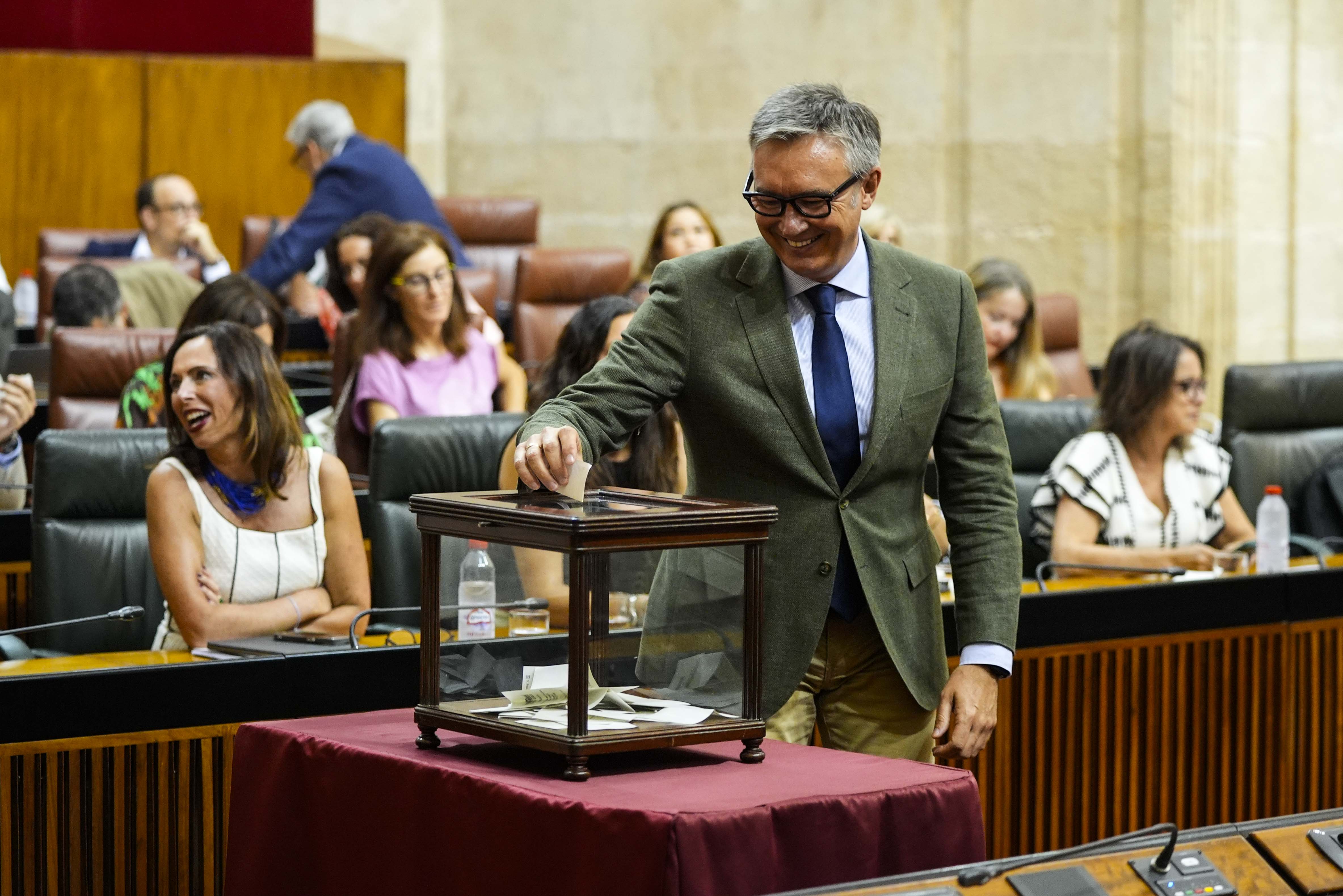 Manuel Gavira, portavoz del Grupo Vox en Andaluca, durante la votacin 