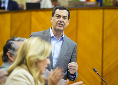 Juan Manuel Moreno, presidente de la Junta de Andaluca, durante una de sus intervenciones 