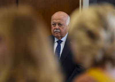 Jess Aguirre, presidente de la Cmara andaluza, durante el minuto de silencio 