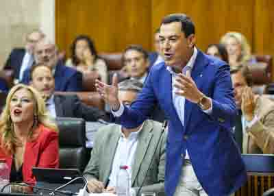 El presidente de la Junta de Andaluca, Juan Manuel Moreno, en una de sus intervenciones 
