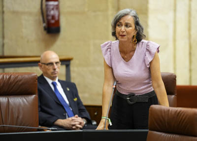 Miren Begoe Iza, presidenta del Grupo Mixto-Adelante Andaluca, cierra la sesin de control con una pregunta relativa a ayudas a la vivienda de altos cargos