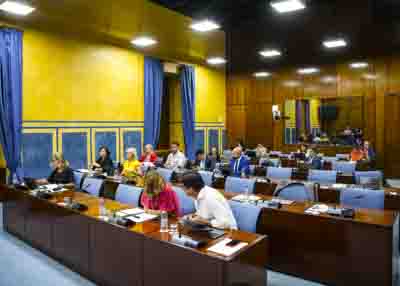 Los diputados de la Comisin de Industria, Energa y Minas al inicio de la sesin de esta tarde  