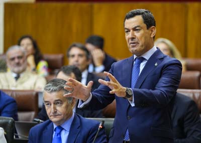 El presidente de la Junta de Andaluc�a, Juan Manuel Moreno, en una de sus intervenciones 

 