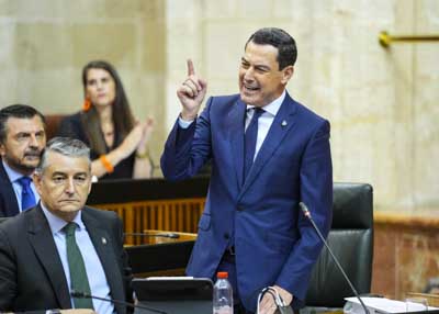 El presidente de la Junta de Andaluca, Juan Manuel Moreno, en una de sus intervenciones 