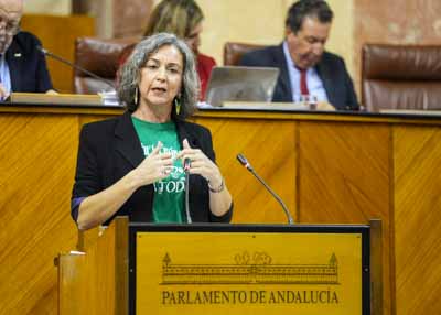 Miren Begoe Iza, presidenta del G.P. Mixto-Adelante Andaluca, explica la enmienda de totalidad al Proyecto de Ley del Presupuesto que ha presentado su grupo 