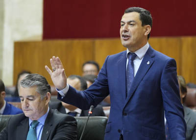 El presidente de la Junta de Andaluca, Juan Manuel Moreno, en una de sus intervenciones  