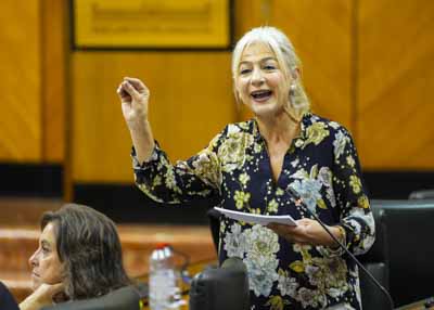 Patricia del Pozo, consejera de Cultura y Deporte, responde a la pregunta que le formulan 