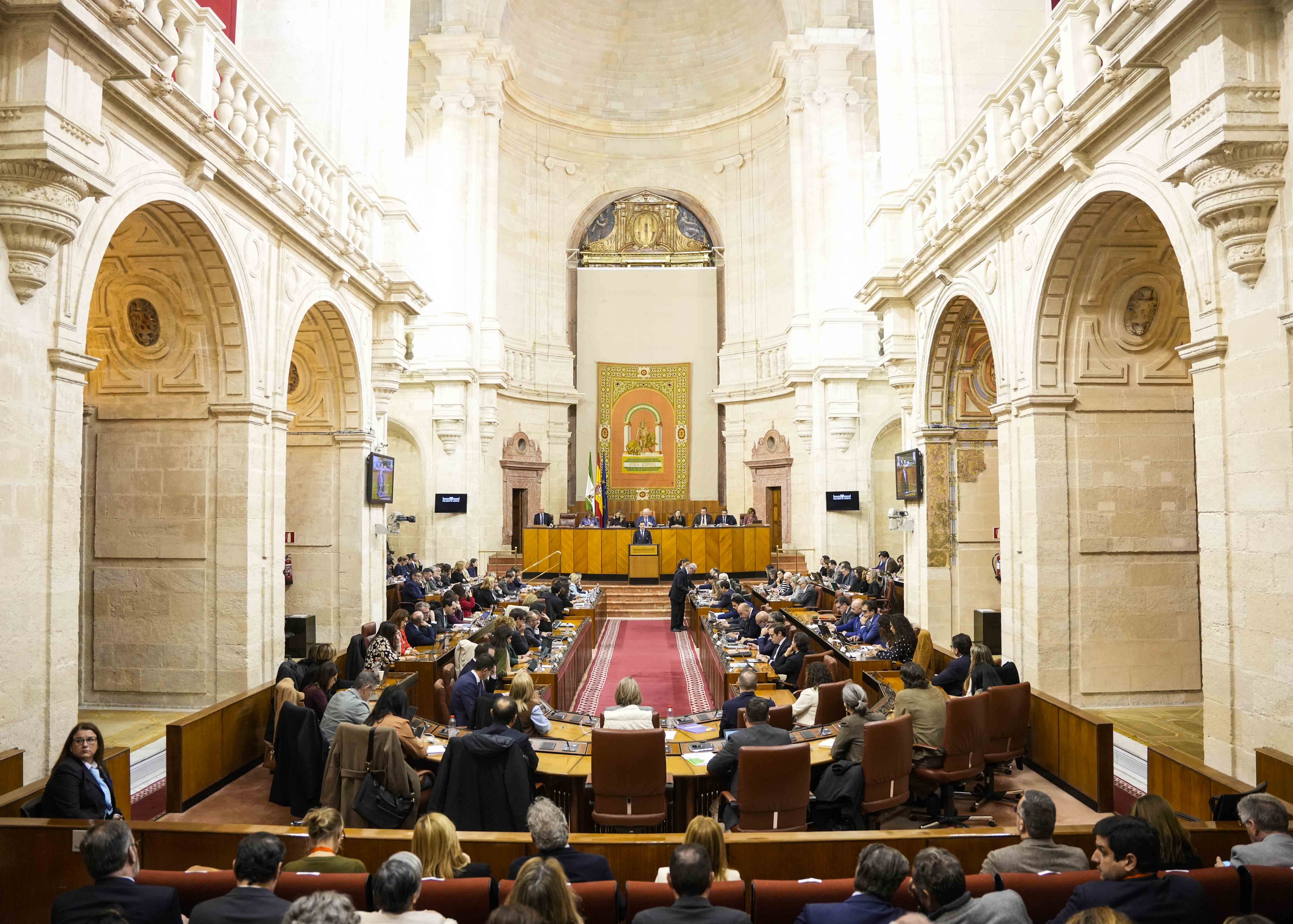 Vista general del plenario durante la comparecencia del presidente de la Junta de Andaluc�a, Juan Manuel Moreno  