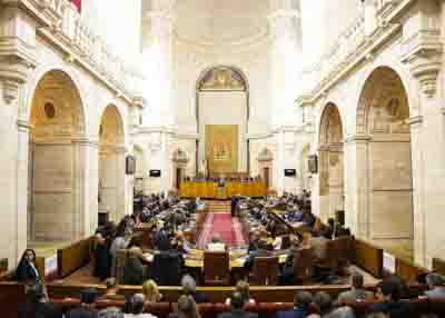 Vista general del plenario durante la comparecencia del presidente de la Junta de Andaluc�a, Juan Manuel Moreno  