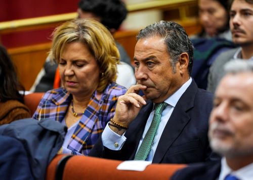 Ricardo S�nchez, delegado del Gobierno de la Junta en Sevilla, junto a Pamela Hoyos, secretaria general de Relaciones con el Parlamento