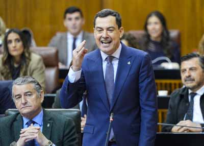 El presidente de la Junta de Andaluc�a, Juan Manuel Moreno, en una de sus intervenciones 