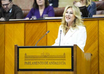 La consejera de Econom�a, Hacienda y Fondos Europeos, Carolina Espa�a, interviene en la sesi�n plenaria tras aprobarse los presupuestos para el a�o 2026  