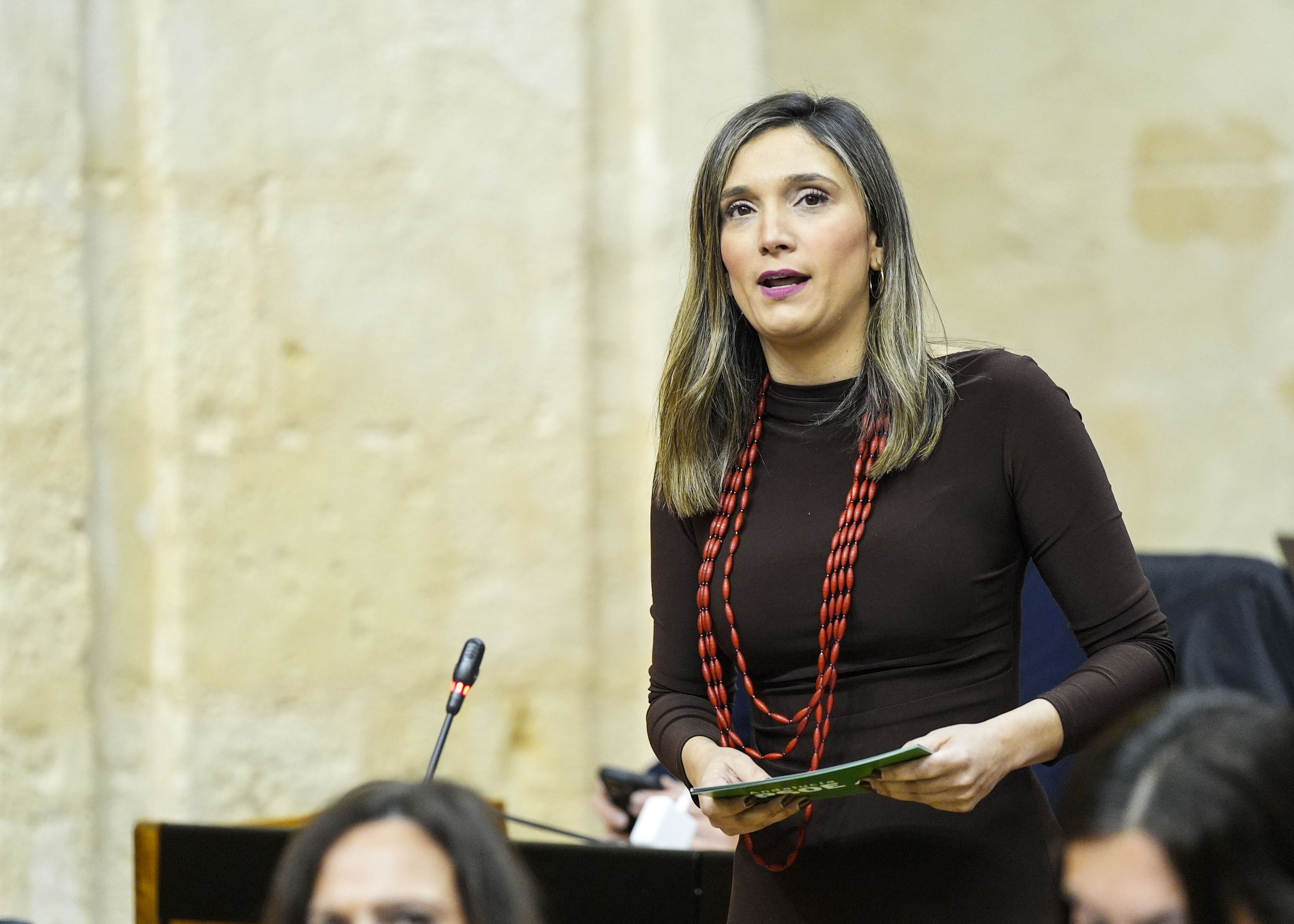  La portavoz del Grupo Socialista, Mar�a M�rquez, formula su pregunta de control relativa al impacto de las acciones del gobierno andaluz.