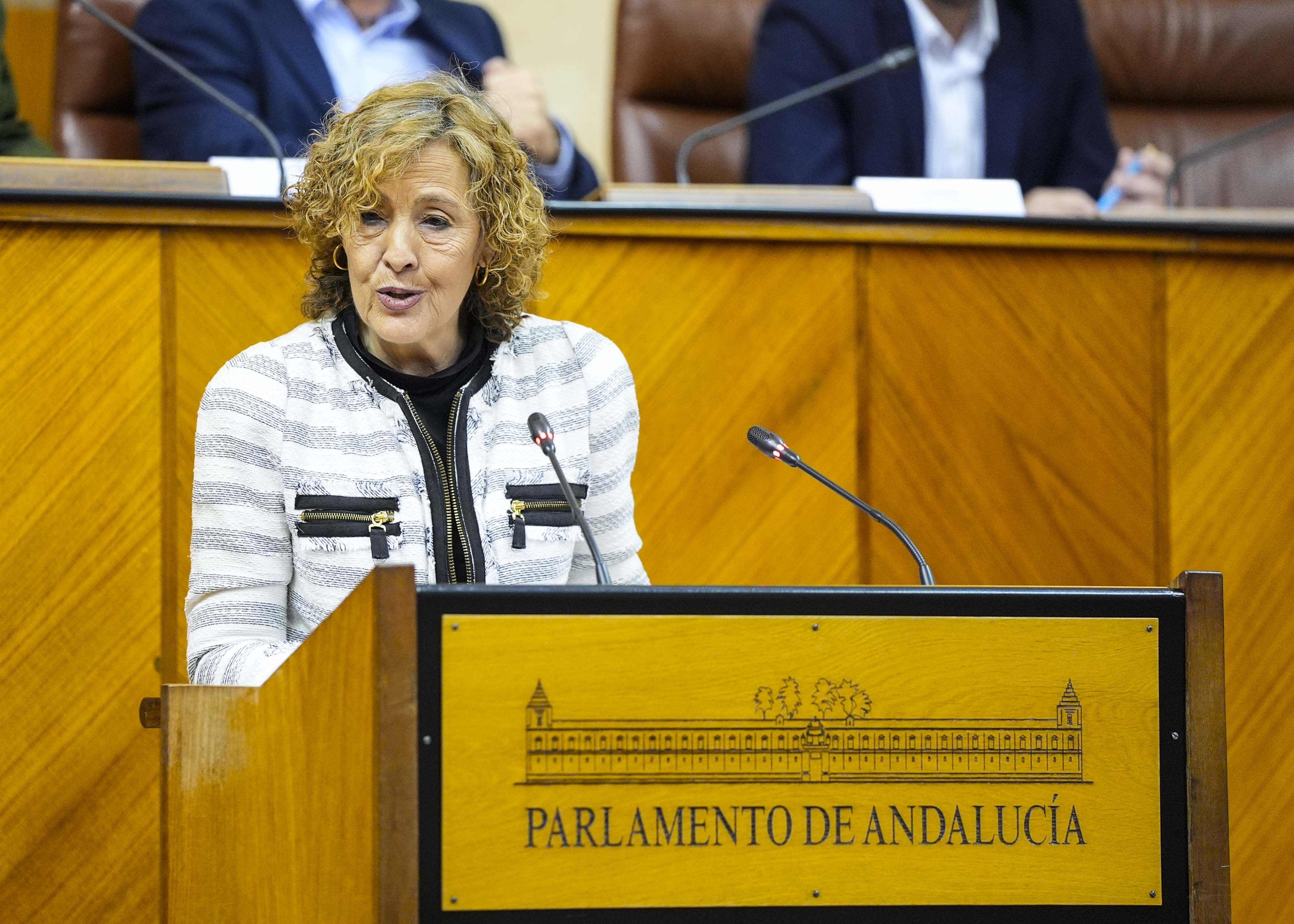 Gracia Escudero, jefa de prensa de Aldeas Infantiles SOS, toma la palabra en el atril  