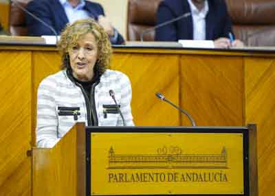 Gracia Escudero, jefa de prensa de Aldeas Infantiles SOS, toma la palabra en el atril  