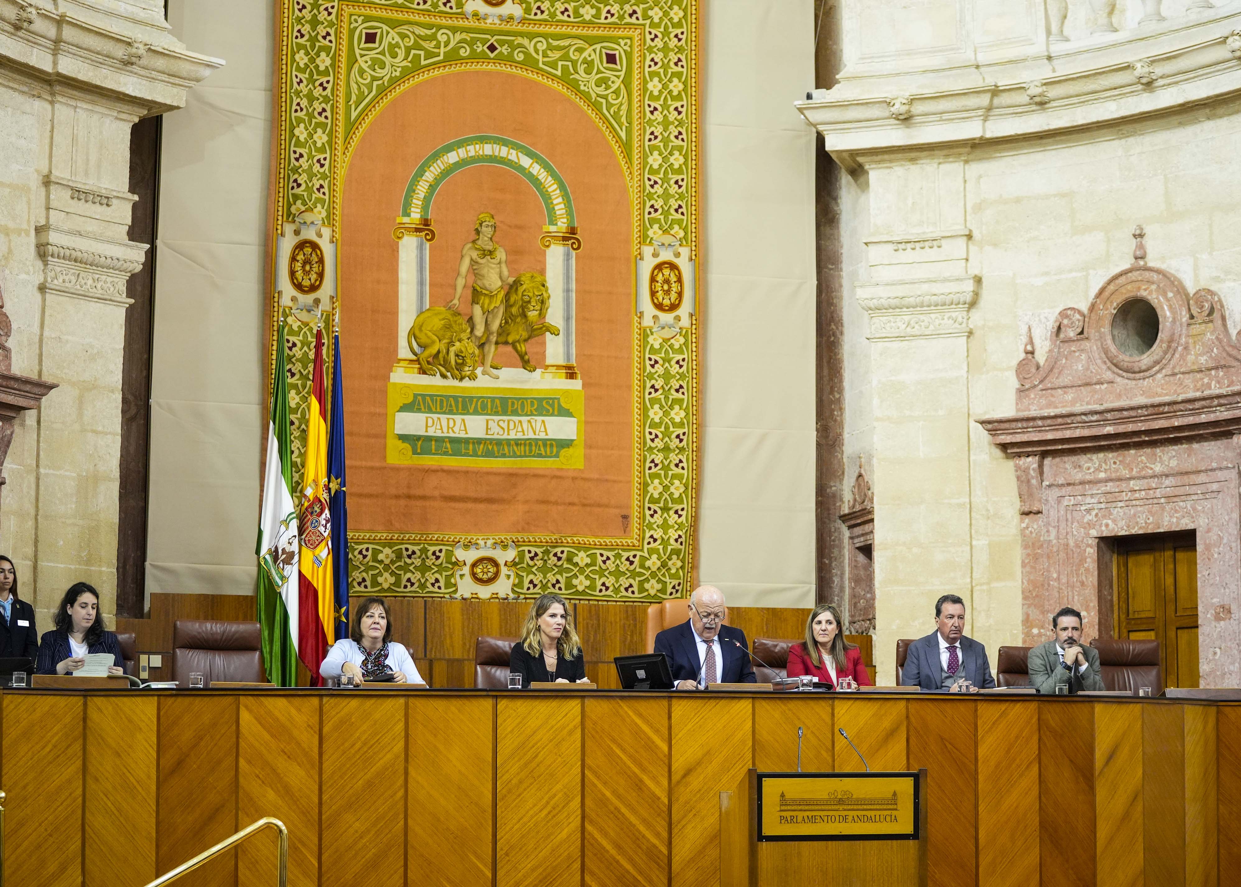    La Mesa del Parlamento de Andaluc�a durante la lectura, por parte del presidente, de una declaraci�n institucional con motivo del D�a Mundial de las Enfermedades Raras 
