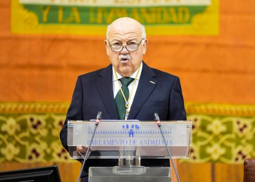  El presidente del Parlamento, Jes�s Aguirre, se dirige a la C�mara durante el Pleno Institucional del 28 de febrero