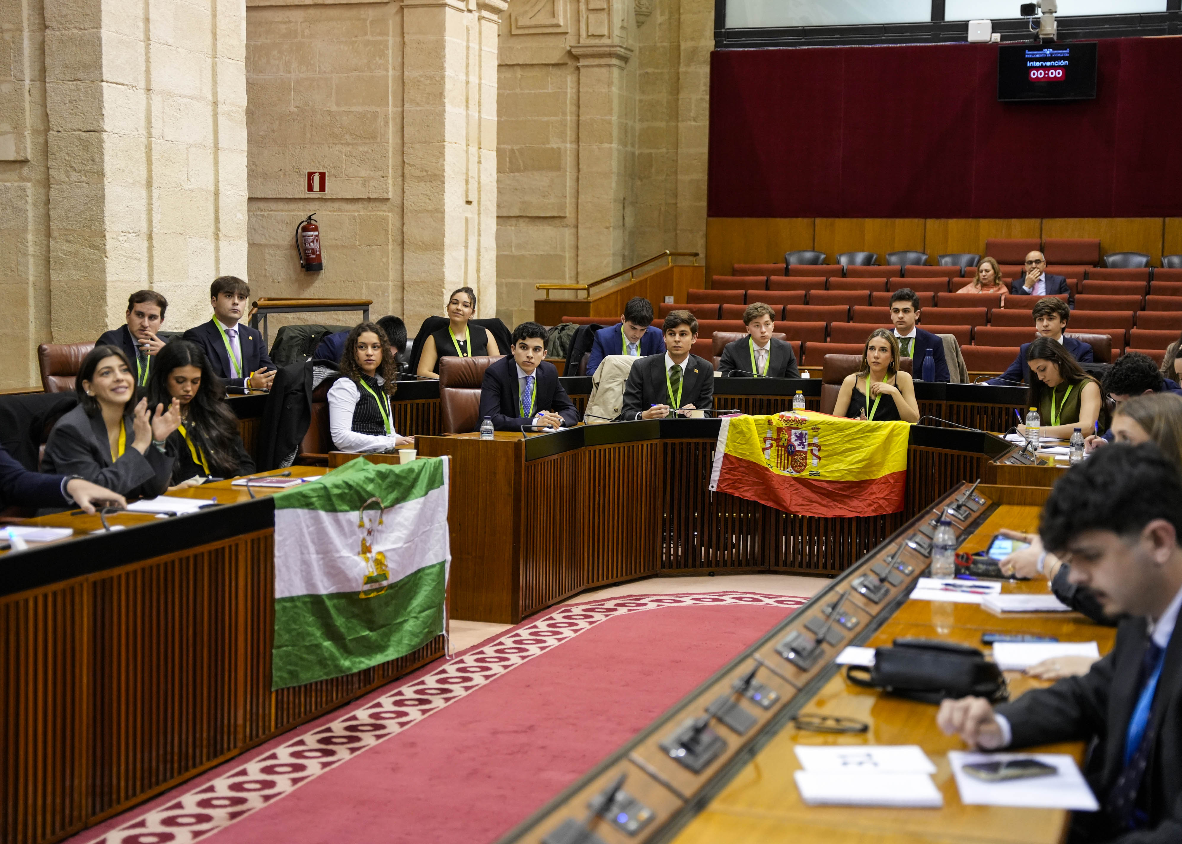 En un momento del debate se exhibieron banderas en los esca�os que la presidencia orden� retirar