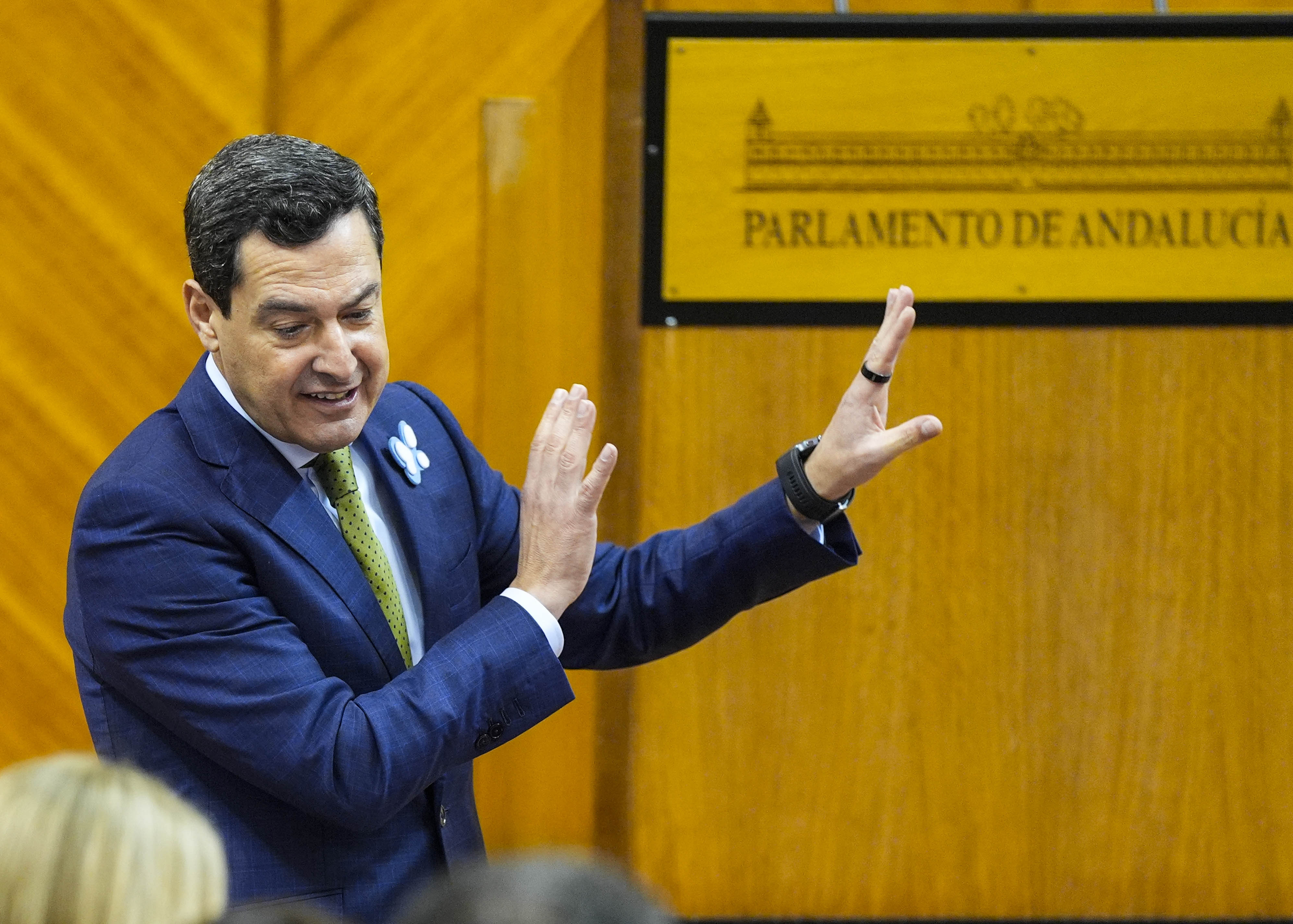 Juan Manuel Moreno, presidente de la Junta de Andaluc�a, en una de sus intervenciones hoy 