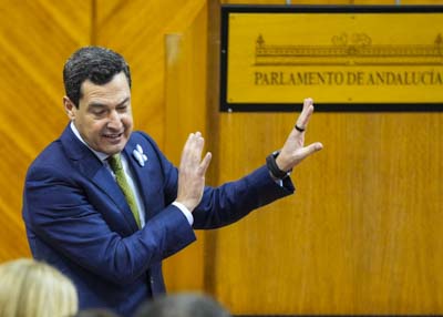 Juan Manuel Moreno, presidente de la Junta de Andaluc�a, en una de sus intervenciones hoy 