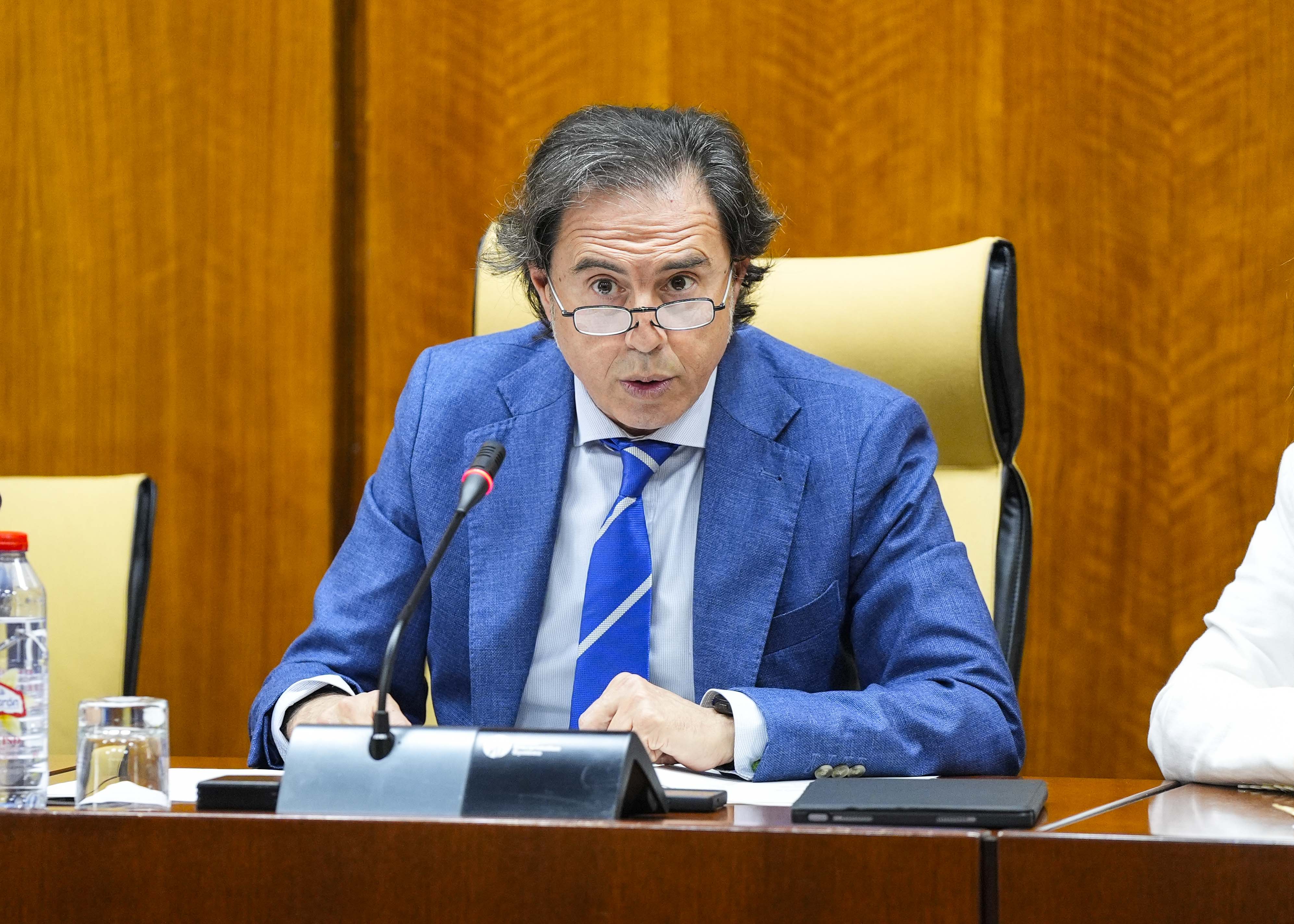 El presidente de la Comisi�n de Justicia, Administraci�n Local y Funci�n P�blica, Benito Morillo, en una de sus intervenciones