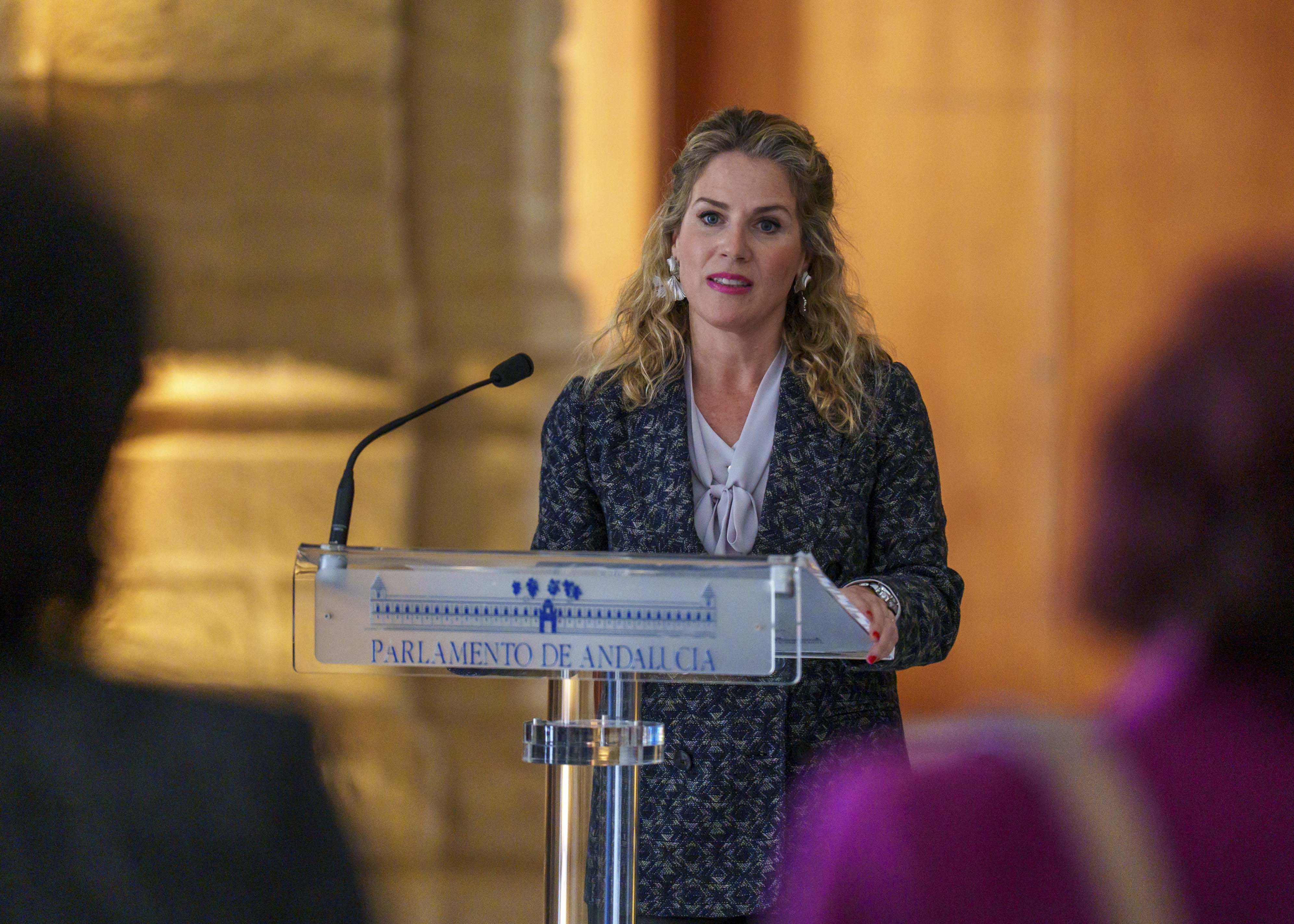 La vicepresidenta primera de la Mesa del Parlamento, Ana Mar�a Mestre, se dirige a los presentes en el acto 