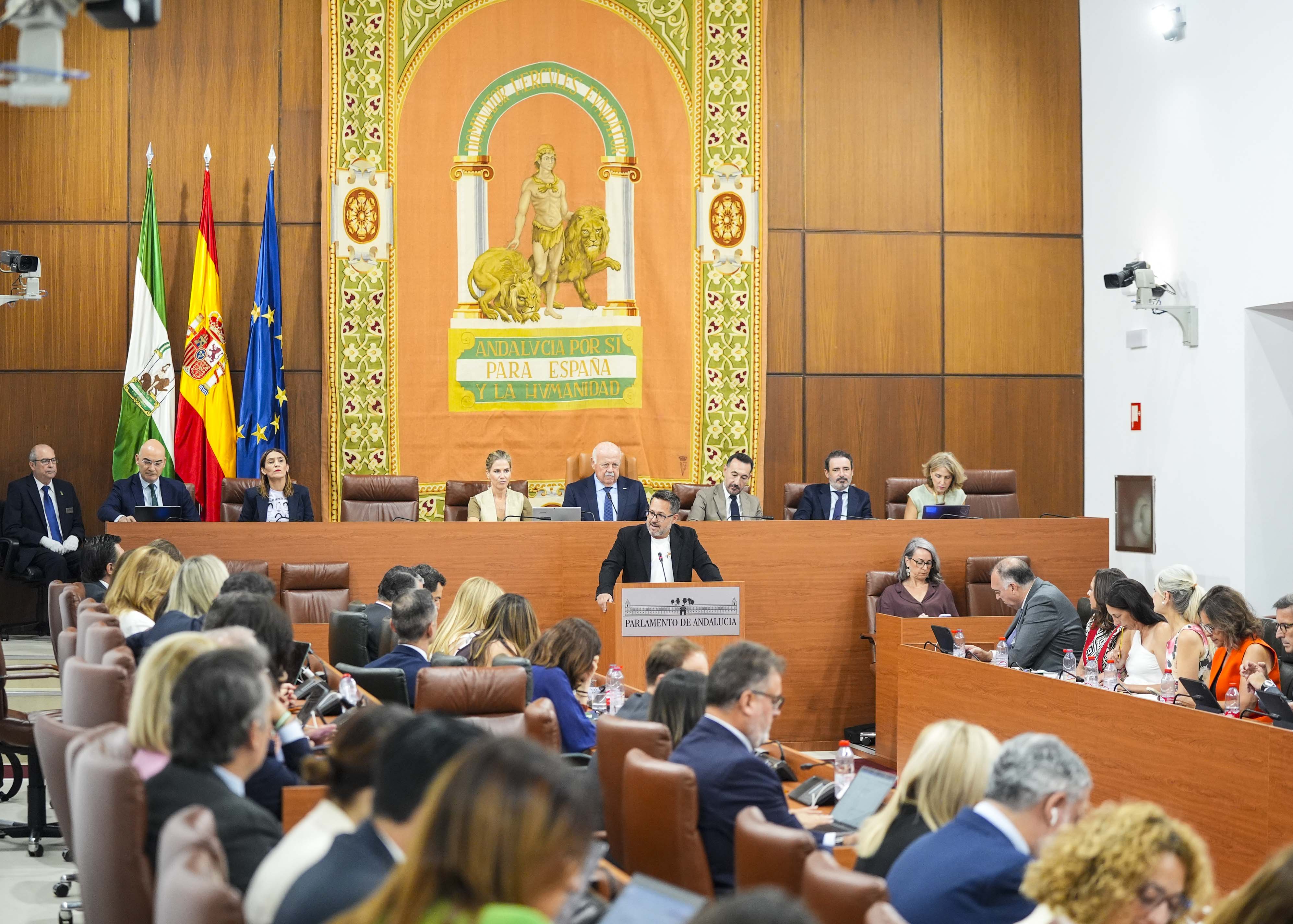 El l�der de Adelante Andaluc�a se dirige a los diputados durante el Pleno de investidura 