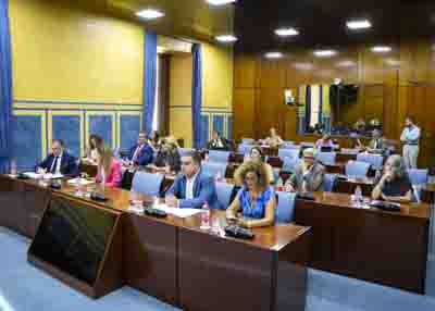 Diputados de la Comisi�n de Reglamento durante la sesi�n de hoy 