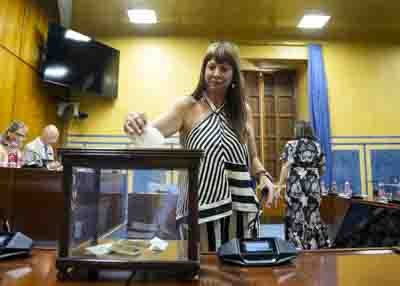  Una de las diputadas vota en la urna depositada al efecto en la Comisi�n de Agricultura 