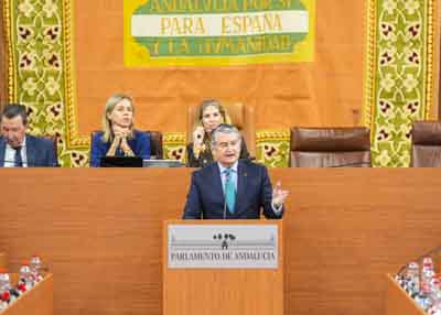 El consejero de Presidencia, Sanidad y Emergencias, Antonio Sanz, durante su intervenci�n 
