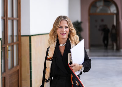  La presidenta del Parlamento, Ana Mestre, a su llegada al Pleno