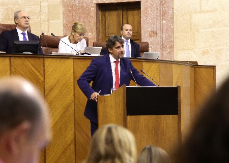 Juan Ignacio Moreno de Acevedo, del Grupo Podemos, interviene desde la tribuna de oradores durante el debate de la proposicin sobre el estado de derecho en Catalua