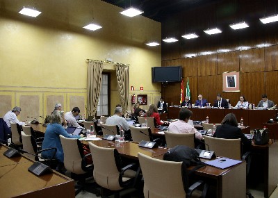 La Comisión de Control de la RTVA y sus Sociedades Filiales, al inicio de la comparecencia del subdirector general, Joaquín Durán