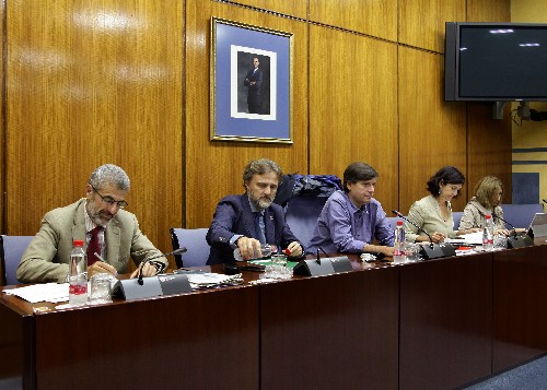 La Mesa de la comisión de Medio Ambiente y Ordenación del Territorio momentos antes del inicio de la intervención del consejero José Fiscal