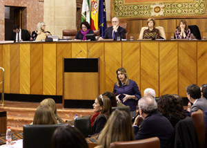 La presidenta de la Junta de Andaluca, Susana Daz, responde a una de las preguntas planteadas en la sesin de control