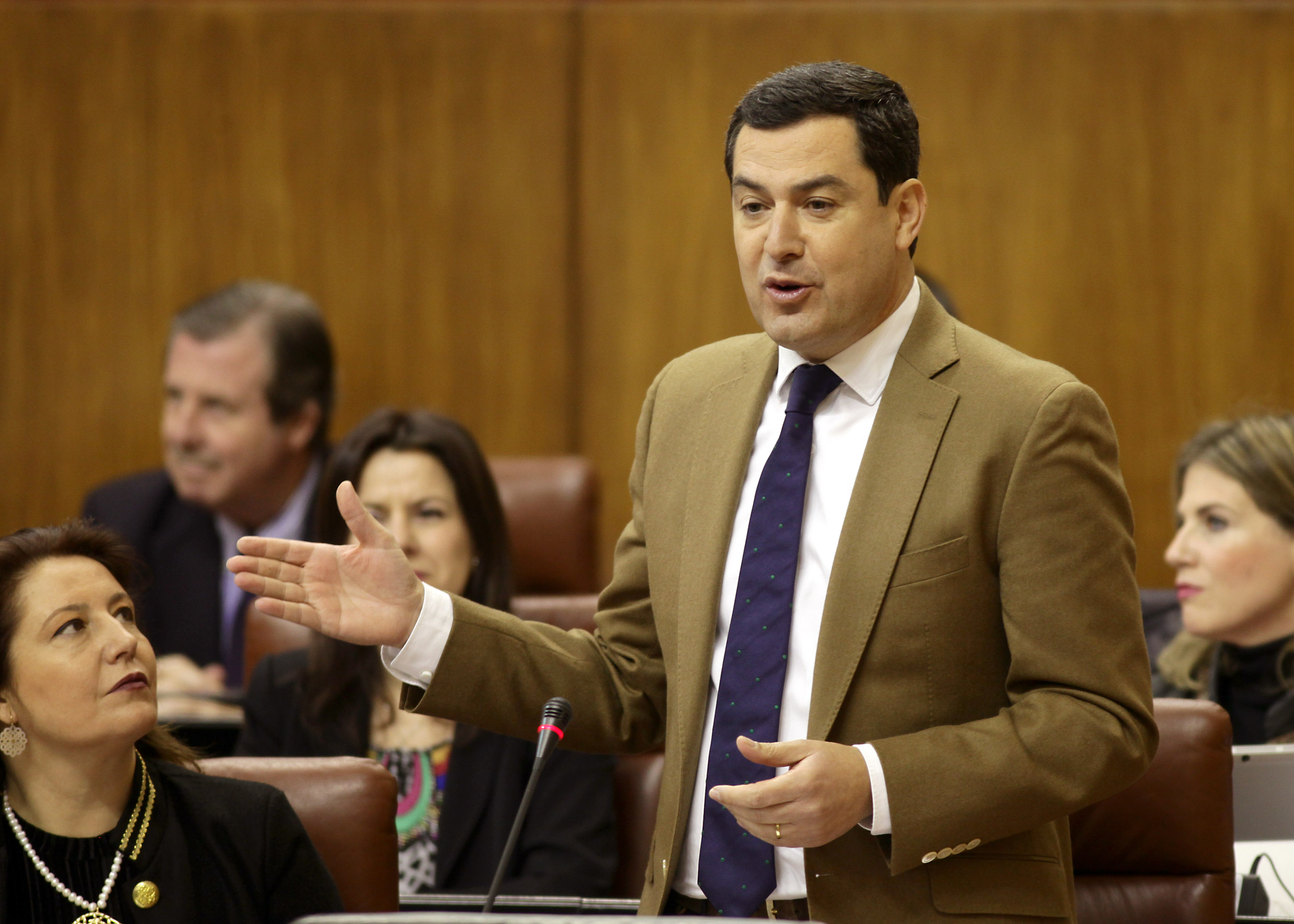 Juan Manuel Moreno Bonilla, portavoz del Grupo Popular, formula su pregunta en la sesin de control