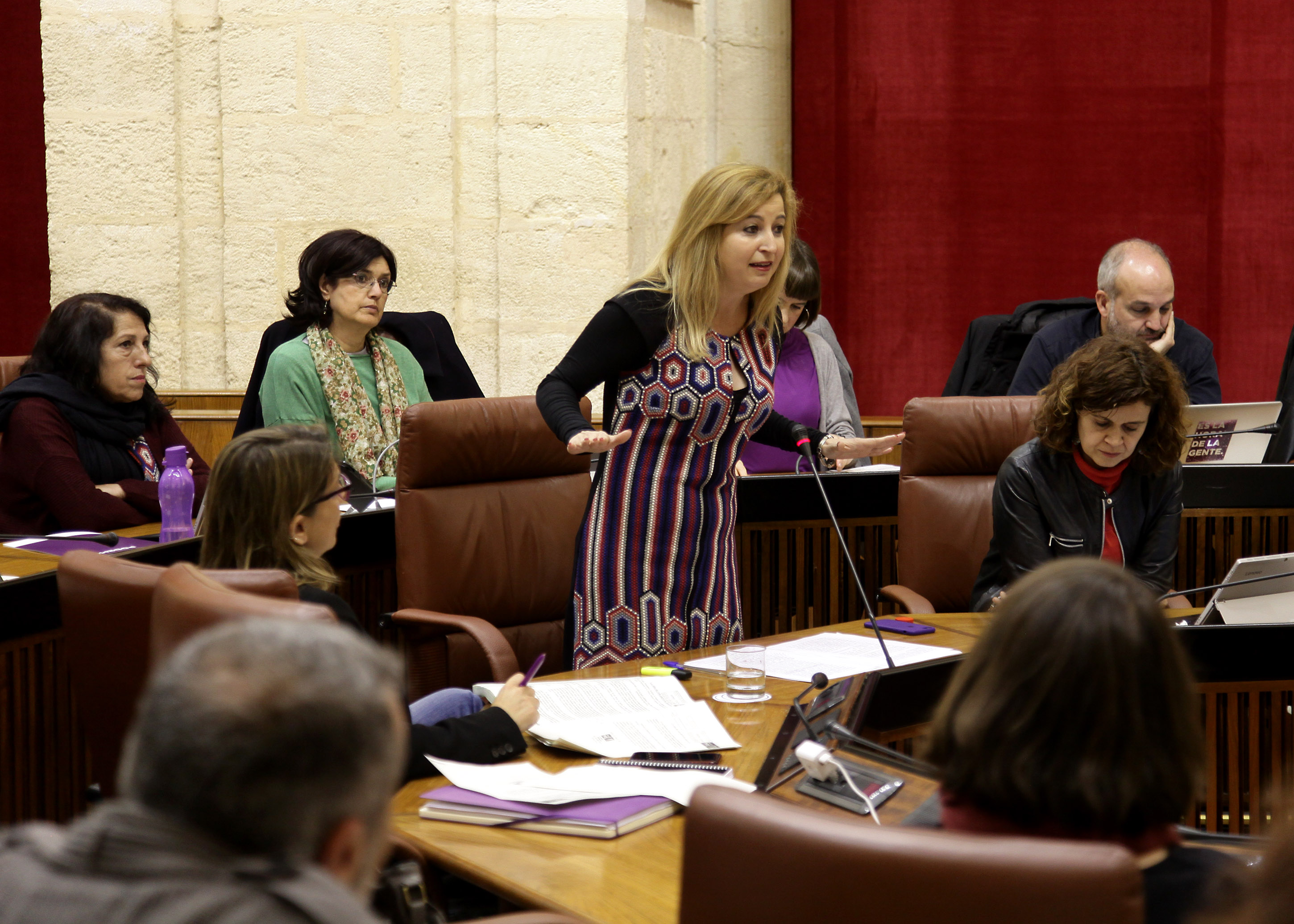 Carmen Lizrraga, como portavoz del Grupo parlamentario de Podemos, se dirige a la presidenta en la sesin de control